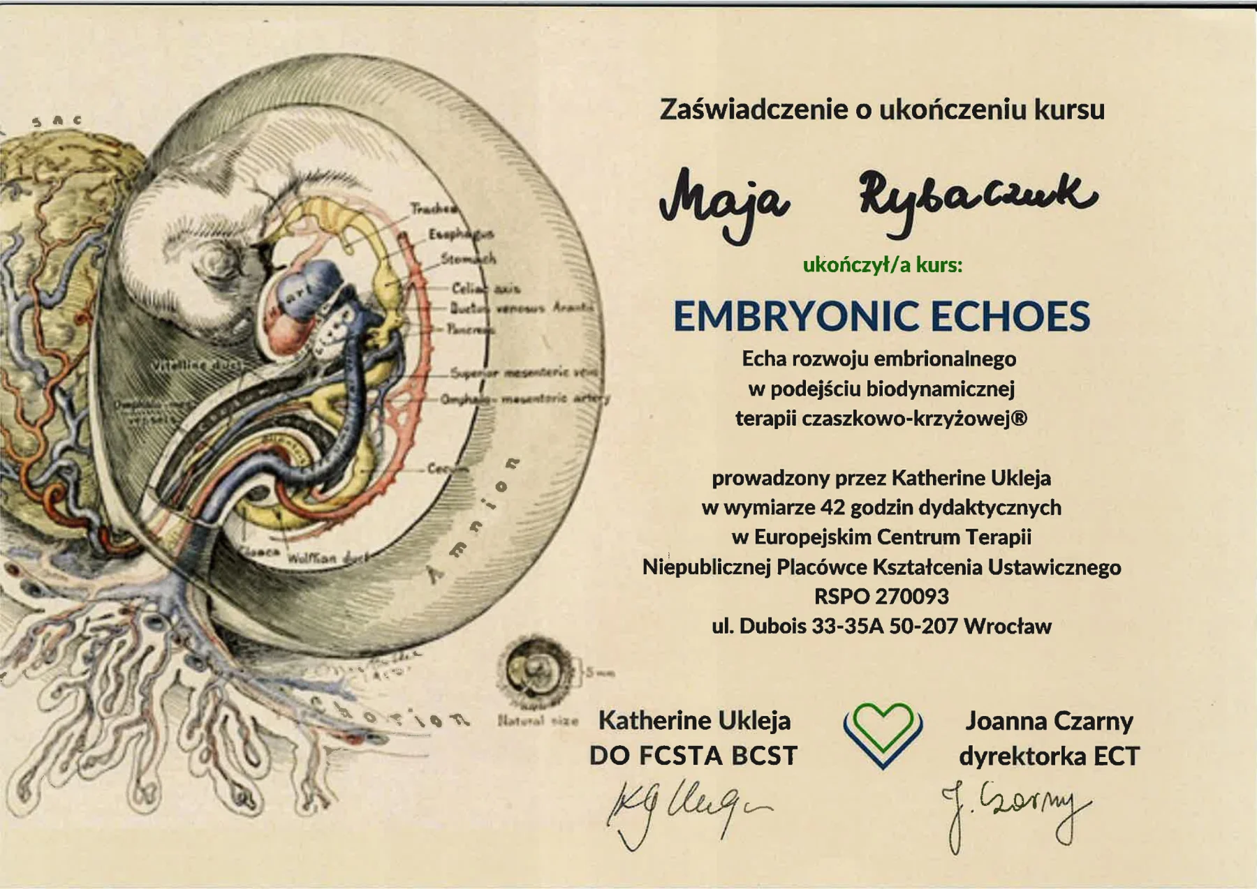 Certyfikat Embryonic Echoes.